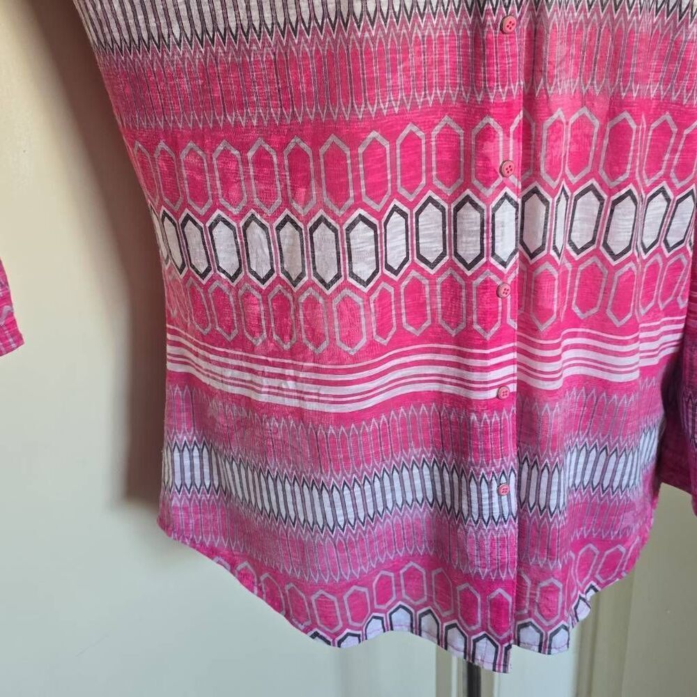 David Cline Pink Geometric Print Snap Front Blouse, long Conv. Slv. EUC, XL - Picture 4 of 12